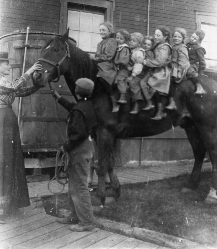 Large horse with children on back