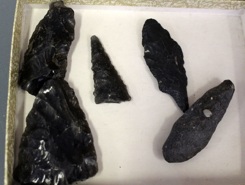 Obsidian spear and arrowheads